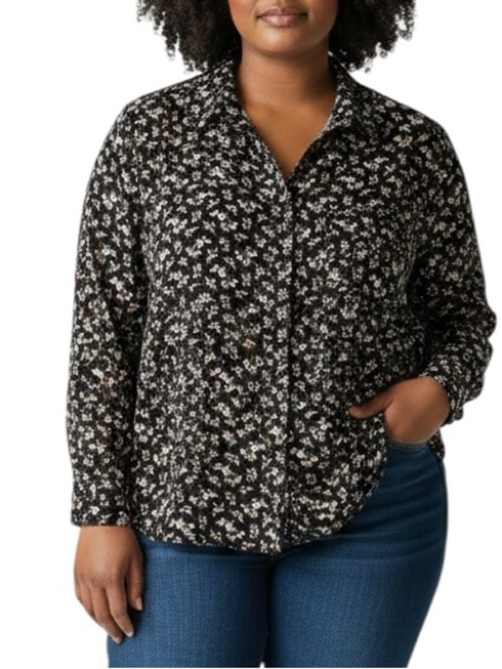 Ralph Lauren long sleeve button down floral cotton top 2X excellent condition